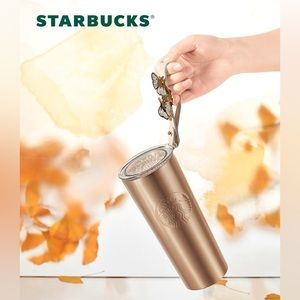 NWT Starbucks Ginkgo Pearl Stainless steel Tumbler Rose Gold cup Gift 473ml 16oz